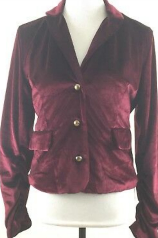 NEW Burgundy Maroon Velour Soft & Sexy Jacket Blazer Lady's M L XL